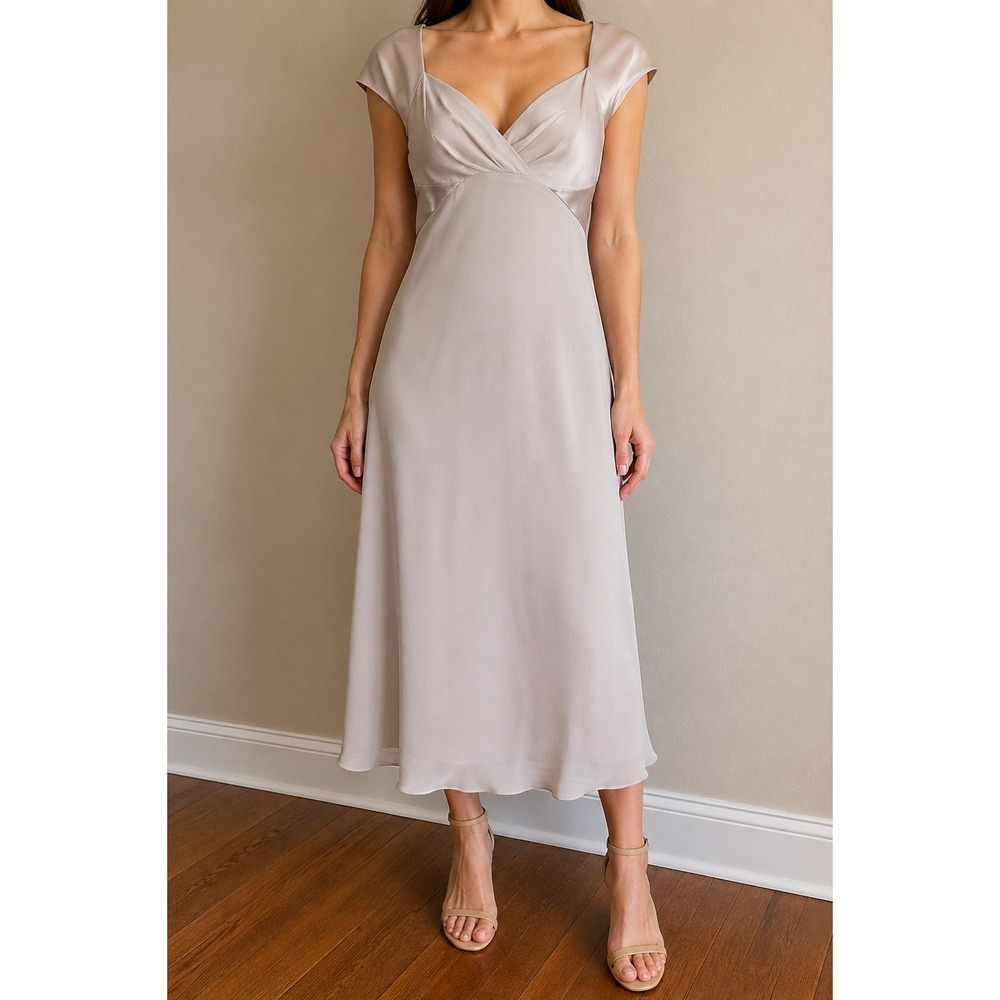 Cream Midi Dress 8 Cap Sleeve Bias Minimalist Cocktail Party Old Money Going Out